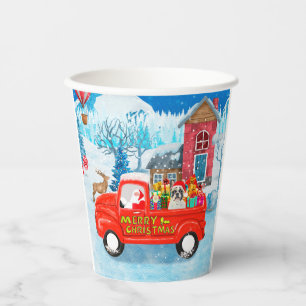 French Bulldog in Christmas Delivery Truck Snow Paper Cups