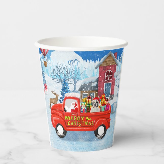 French Bulldog in Christmas Delivery Truck Snow  Paper Cups (Front)