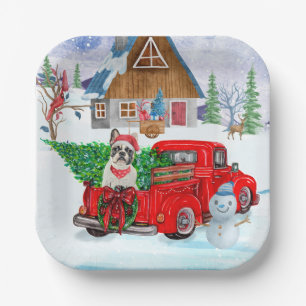 French Bulldog In Christmas Delivery Truck Snow  Paper Plate
