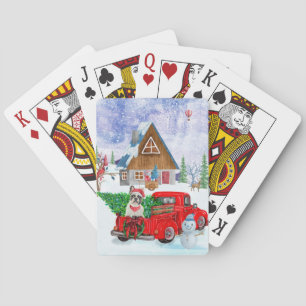 French Bulldog In Christmas Delivery Truck Snow Playing Cards