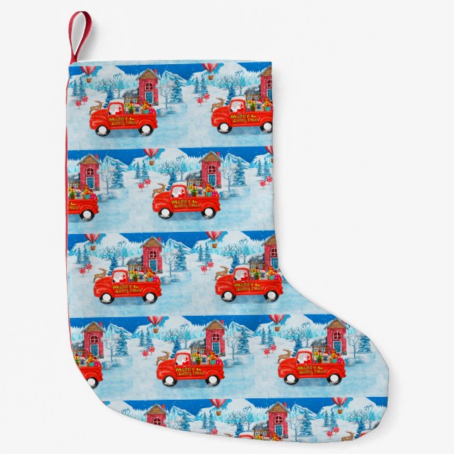 French Bulldog in Christmas Delivery Truck Snow  Small Christmas Stocking (Front)