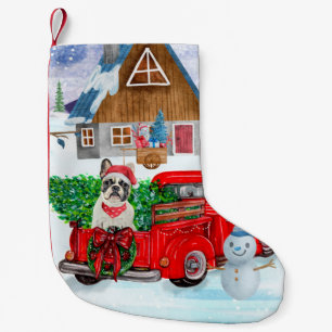 French Bulldog In Christmas Delivery Truck Snow  Small Christmas Stocking