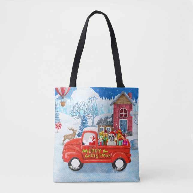 French Bulldog in Christmas Delivery Truck Snow  Tote Bag (Front)