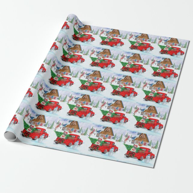 French Bulldog In Christmas Delivery Truck Snow Wrapping Paper (Unrolled)