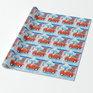 French Bulldog in Christmas Delivery Truck Snow Wrapping Paper