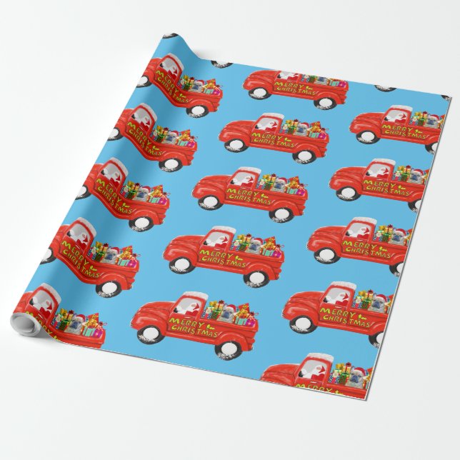 French Bulldog in Christmas Delivery Truck Wrapping Paper (Unrolled)