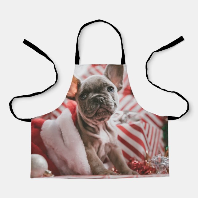 French Bulldog in Christmas Hat Apron (Front)