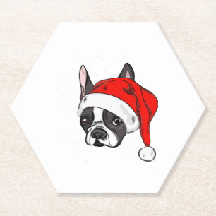 French bulldog in christmas hat   paper coaster