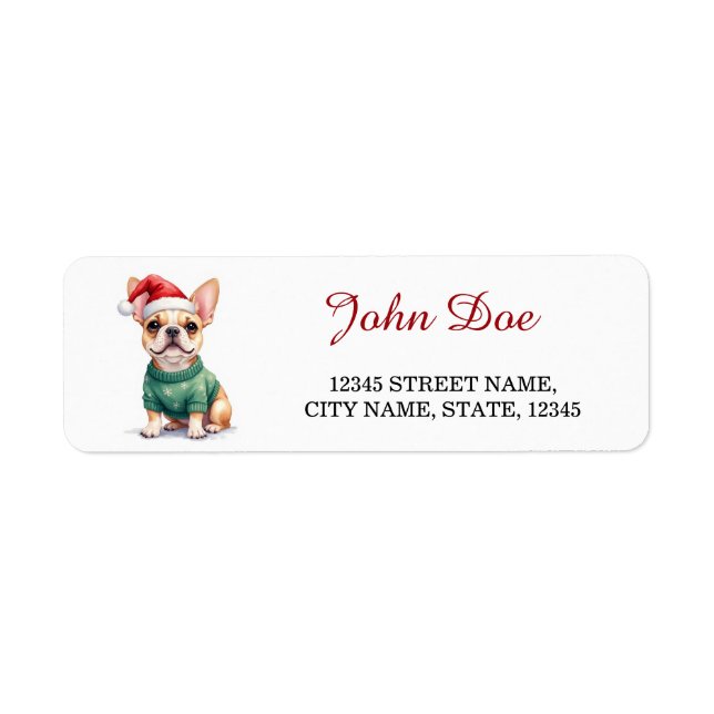 French Bulldog in Christmas Sweater Return Address Label (Front)