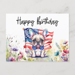 French Bulldog in Flower Field Birthday Postcard