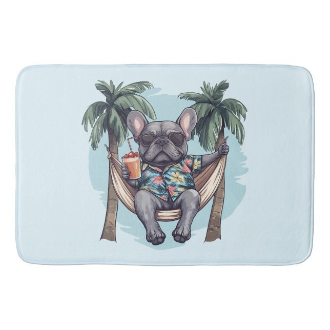 French Bulldog In Hawaiian Top Bath Mat (Front)