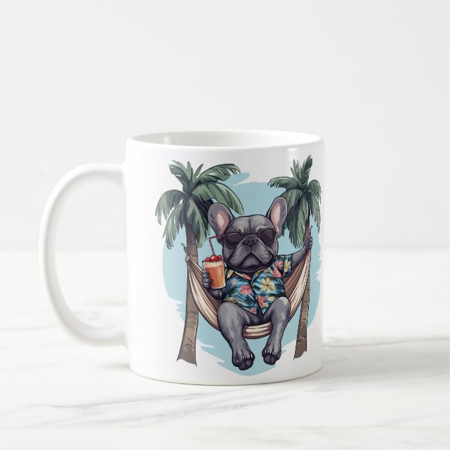 French Bulldog In Hawaiian Top Coffee Mug (Left)