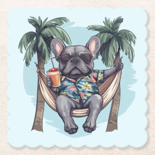 French Bulldog In Hawaiian Top Paper Coaster