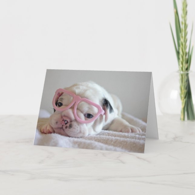French Bulldog in Heart Glasses Card (Front)