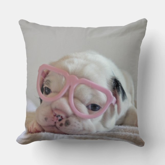 French Bulldog in Heart Glasses Cushion (Front)