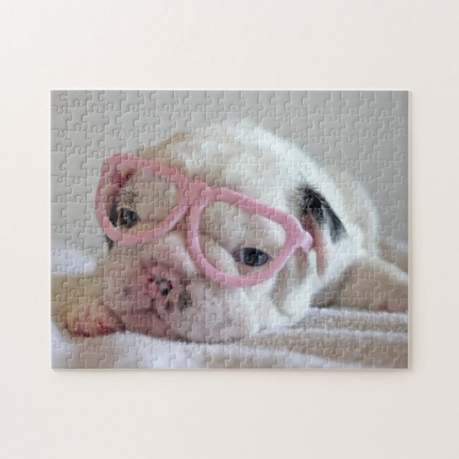 French Bulldog in Heart Glasses Jigsaw Puzzle (Horizontal)