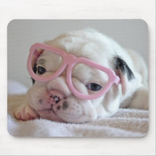 French Bulldog in Heart Glasses Mouse Pad