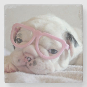 French Bulldog in Heart Glasses Stone Coaster