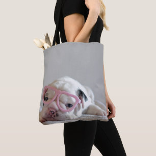 French Bulldog in Heart Glasses Tote Bag