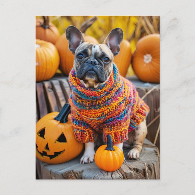 French Bulldog in Knitted Dog Attire Holiday Postcard (Front)