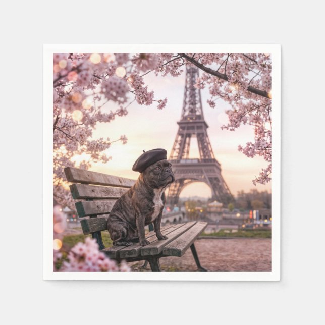 French Bulldog In Paris Napkin (Front)