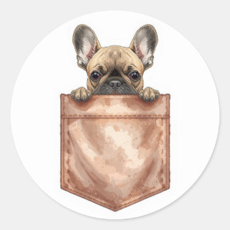 French Bulldog In Pocket Decal | Cute Laptop Classic Round Sticker