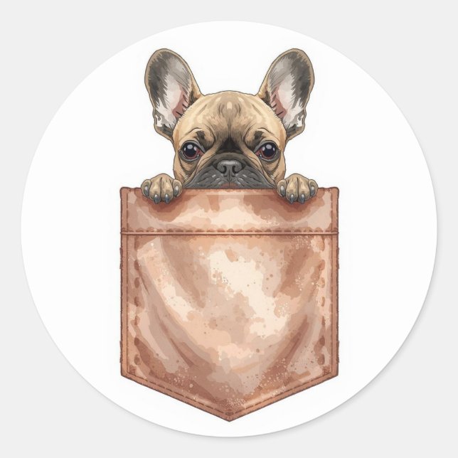 French Bulldog In Pocket Decal | Cute Laptop Classic Round Sticker (Front)