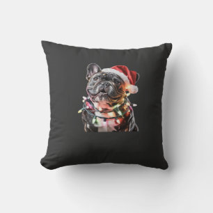 French Bulldog in Santa Hat Wrapped in Christmas L Cushion