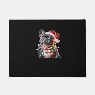French Bulldog in Santa Hat Wrapped in Christmas L Doormat