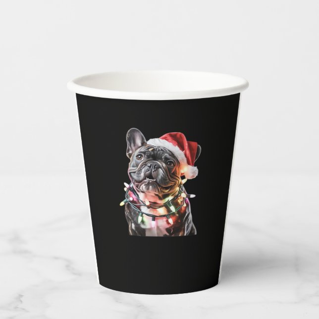 French Bulldog in Santa Hat Wrapped in Christmas L Paper Cups (Front)