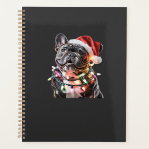 French Bulldog in Santa Hat Wrapped in Christmas L Planner