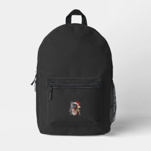 French Bulldog in Santa Hat Wrapped in Christmas L Printed Backpack