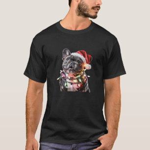 French Bulldog in Santa Hat Wrapped in Christmas L T-Shirt
