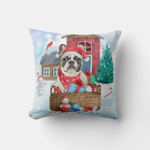 French Bulldog In snow Christmas Dog House  Cushion