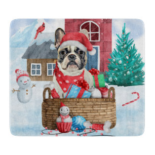 French Bulldog In snow Christmas Dog House Cutting Board