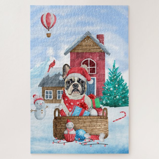 French Bulldog In snow Christmas Dog House Jigsaw Puzzle (Vertical)
