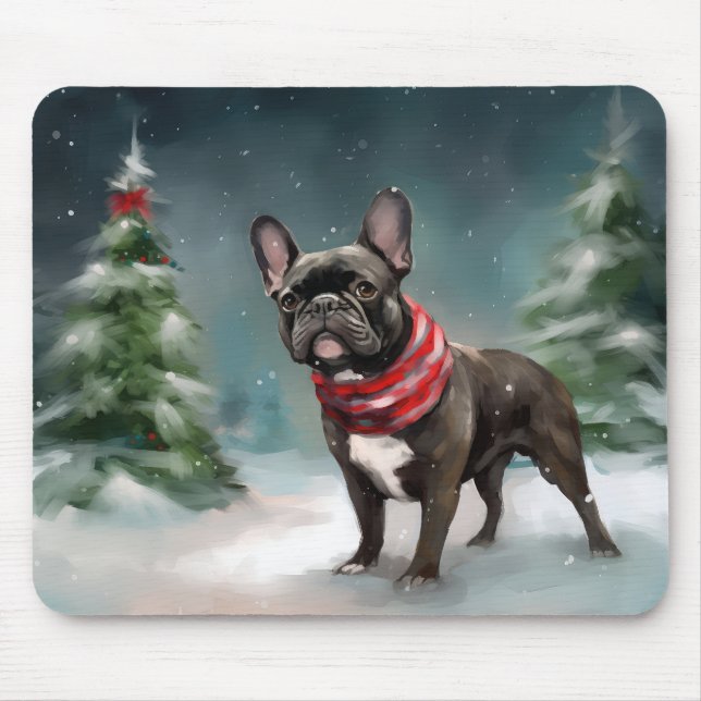French Bulldog in Snow Christmas Mouse Pad (Front)