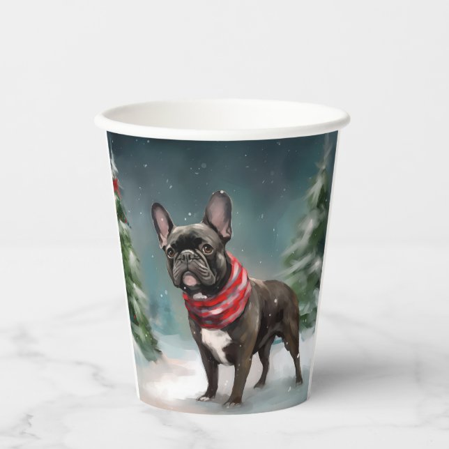 French Bulldog in Snow Christmas Paper Cups (Front)