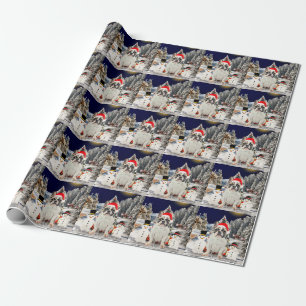 French Bulldog in Snow Christmas Santa Hat Wrapping Paper