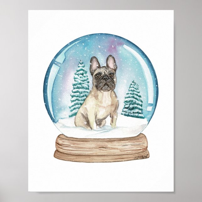 French Bulldog in Snow Globe Art Print (Front)