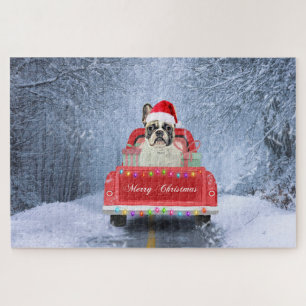 French Bulldog in Snow sitting in Christmas Truck Jigsaw Puzzle