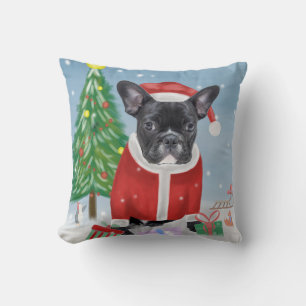 French Bulldog  in Snow with Christmas Gifts Cushion
