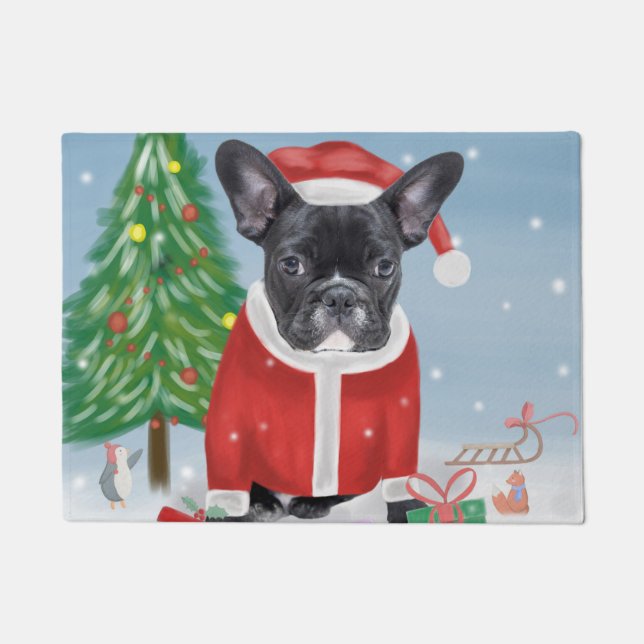French Bulldog  in Snow with Christmas Gifts  Doormat (Front)