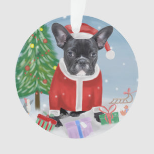French Bulldog  in Snow with Christmas Gifts Ornament