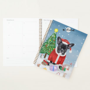French Bulldog in Snow with Christmas Gifts Planner