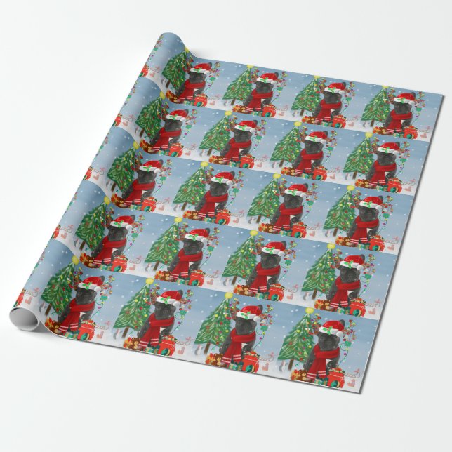 French Bulldog  in Snow with Christmas Gifts  Wrapping Paper (Unrolled)