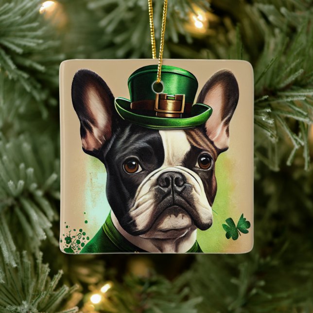 French Bulldog in St. Patrick's Day Dress Ceramic Ornament (Tree)