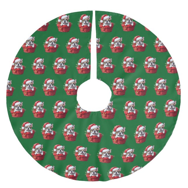 French Bulldog in the basket Brushed Polyester Tree Skirt (Front)
