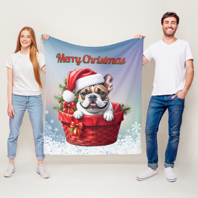 French Bulldog in the basket Fleece Blanket (In Situ)