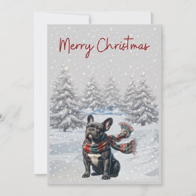 French Bulldog in the Snow Christmas card (Front)